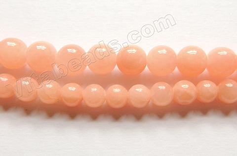 Light Orange Peach Mashan Jade  -  Smooth Round Beads 15"