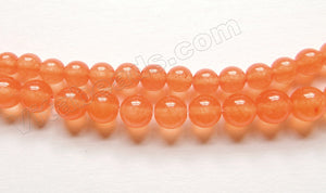 Tangerine Orange Malay Jade  -  Smooth Round Beads 15"