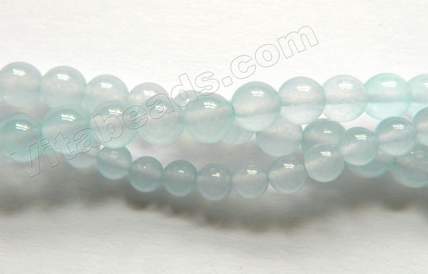 Pale Blue Transparent Jade  -  Smooth Round Beads  15"