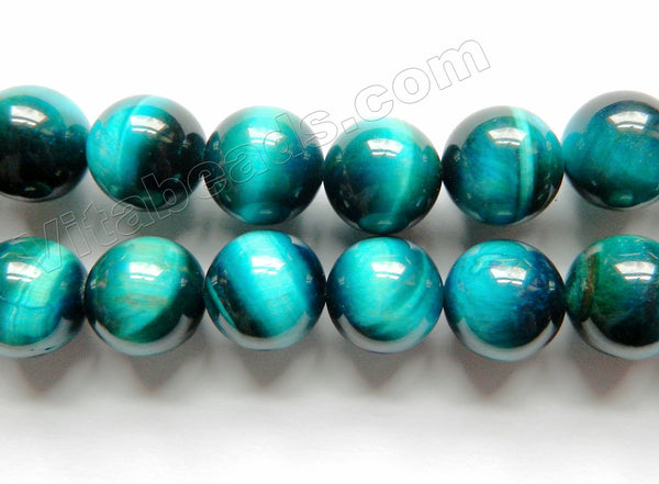 Turquoise Blue Tiger Eye AAA  -  Smooth Round Beads 15"