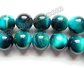 Turquoise Blue Tiger Eye AAA  -  Smooth Round Beads 15"