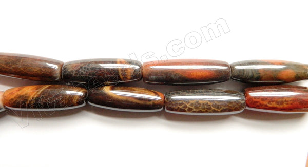 Dark Brown Fire Agate  -  Smooth Long Rice  16"