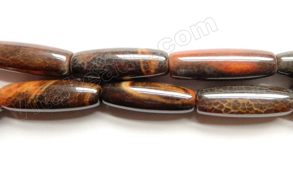 Dark Brown Fire Agate  -  Smooth Long Rice  16"