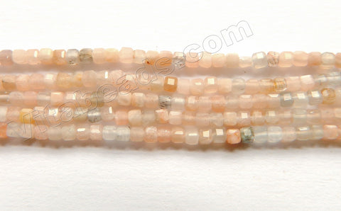 Light Pink Grey Moonstone   -  Small Faceted Cubes  15.5"  