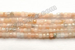 Light Pink Grey Moonstone   -  Small Faceted Cubes  15.5"  