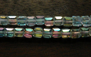 Mystic Light Green Peacock Crystal   -  Double Edge Faceted Cubes  14"