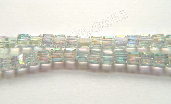 Mystic Light Green Peacock Crystal   -  Double Edge Faceted Cubes  14"