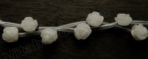 White Jade A  -  Carved Rose Bulb Strand 16"  