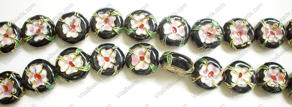 Cloisonne Beads - 16mm Coin - Black