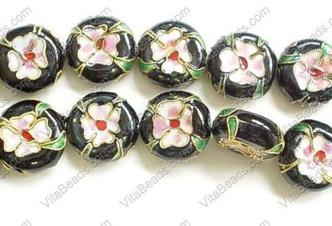 Cloisonne Beads - 16mm Coin - Black