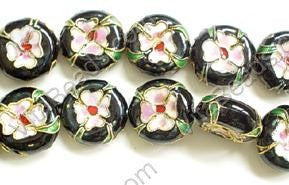 Cloisonne Beads - 16mm Coin - Black