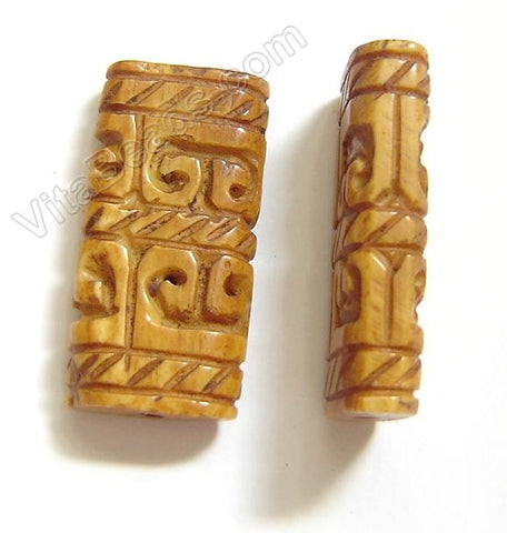 Carved Bone Beads - Rectangle - 15x30x6mm #122