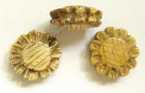 Carved Bone Beads - Sunflower Coin - 17x6mm #15