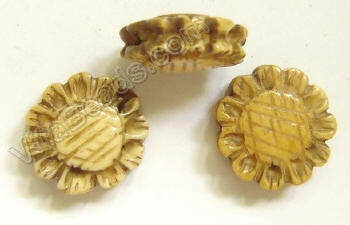 Carved Bone Beads - Sunflower Coin - 17x6mm #15