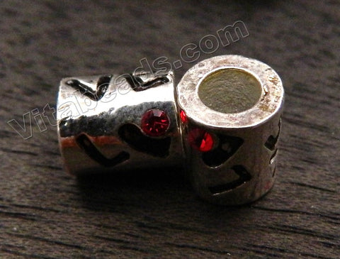 Metal Charm - 5mm hole Red crystal Love Tube A - 177