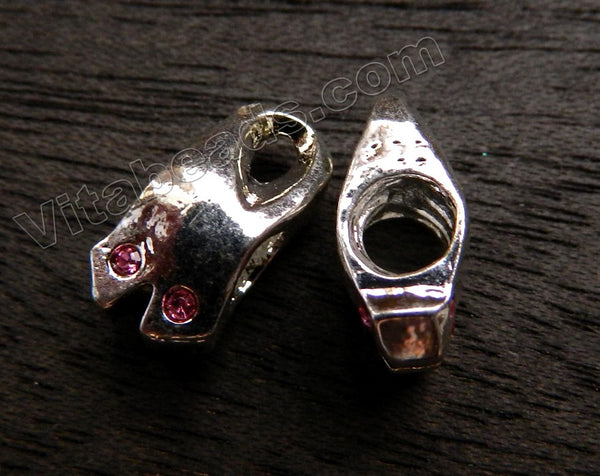 Metal Charm - 5mm hole Ribbon w pink Crystal A - 244