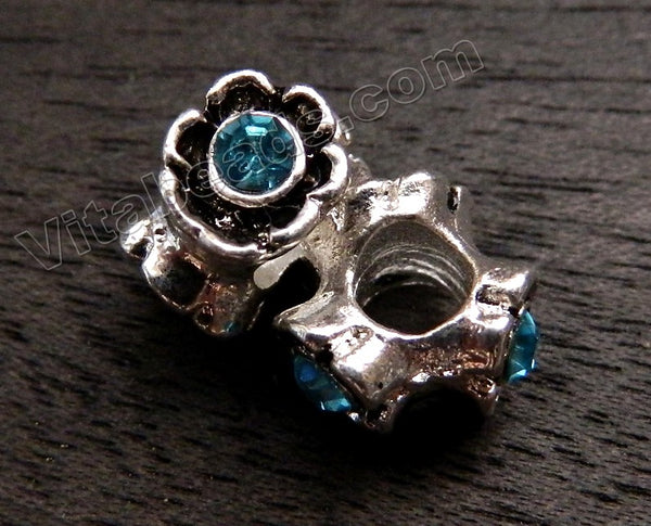 Metal Charm - 5mm hole Aquamarine Flower on 3 side A - 031