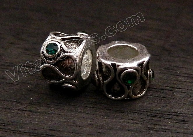 Metal Beads - 5mm hole S Tube with Emerald Crystal A - 137