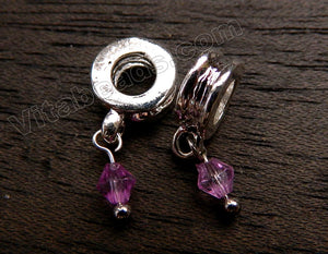 Metal Pendant - 5mm hole Purple Crystal A - 276