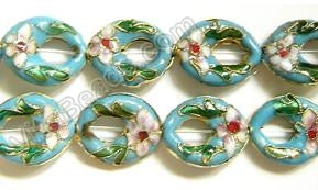 Cloisonne Beads - Aqua Blue - 16x20mm Oval Donut