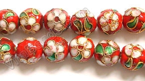 Cloisonné Round Beads  -  Red
