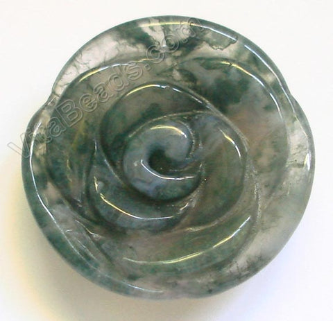 Carved Round Rose pendant - Moss Agate