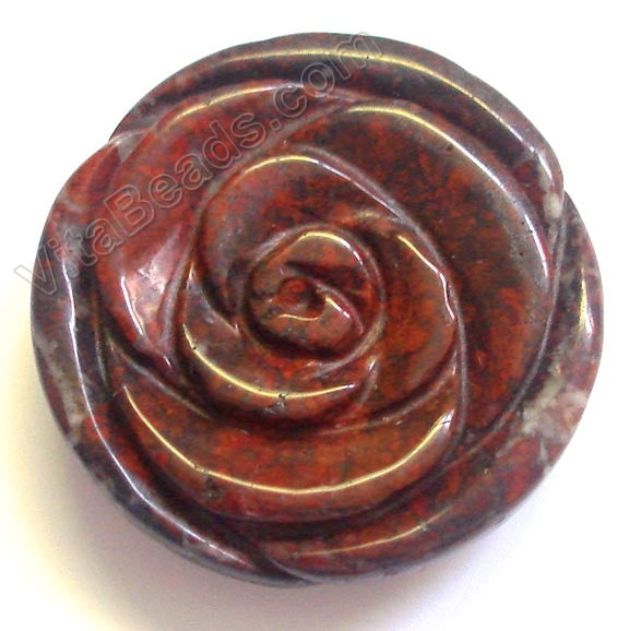 Carved Round Rose pendant - Flower Poppy Jasper