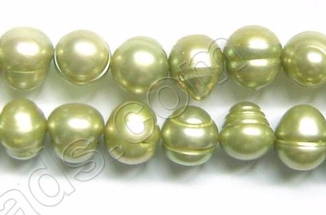 Fresh Water Pearls  -  Light Olive Green Acorn Potato 16"