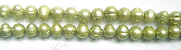 Fresh Water Pearls  -  Light Olive Green Acorn Potato 16"