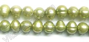 Fresh Water Pearls  -  Light Olive Green Acorn Potato 16"