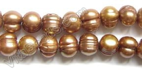 Fresh Water Pearls  -  Golden Brown Acorn Potato 16"