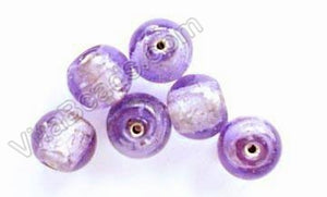 Indian Glass Beads - Silver Foil IGB 3320 - 2 - 1110 Light Purple - 9mm Smooth Round