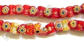 Glass Beads  -  Bone - Red 16"