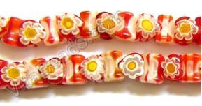 Glass Beads  -  Bone - Red White 16"