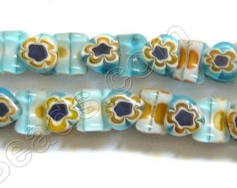 Glass Beads  -  Bone - Blue Yellow 16"