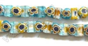 Glass Beads  -  Bone - Blue Yellow 16"