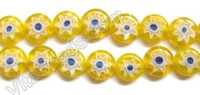 Glass Beads  -  Puff Coin - Yellow  Flower   16"