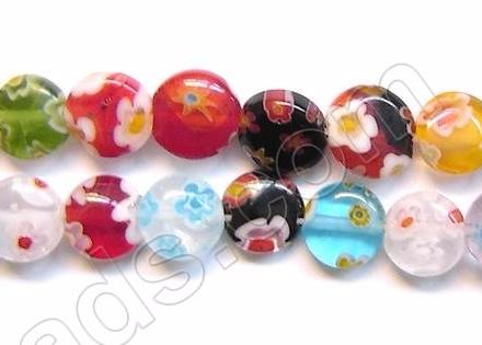 Glass Beads  -  Puff Coin - Mixed  16"