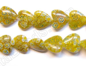 Glass Beads  -  Puff Heart - Brownish Yellow 16"
