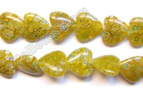 Glass Beads  -  Puff Heart - Brownish Yellow 16"