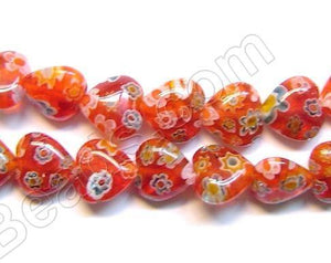Glass Beads  -  Puff Heart - Red 16"