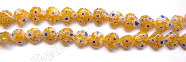  Glass Beads  -  Puff Heart - Orange Yellow 16"