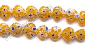  Glass Beads  -  Puff Heart - Orange Yellow 16"