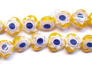 Glass Beads  -  Puff Heart - Yellow Flower  16"