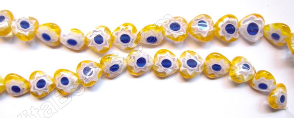 Glass Beads  -  Puff Heart - Yellow Flower  16"