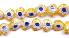 Glass Beads  -  Puff Heart - Yellow Flower  16"