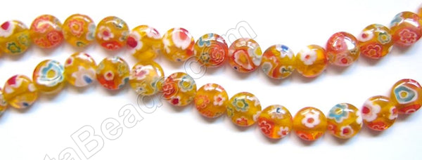 Glass Beads  -  Puff Coin - Orange Yellow   16"