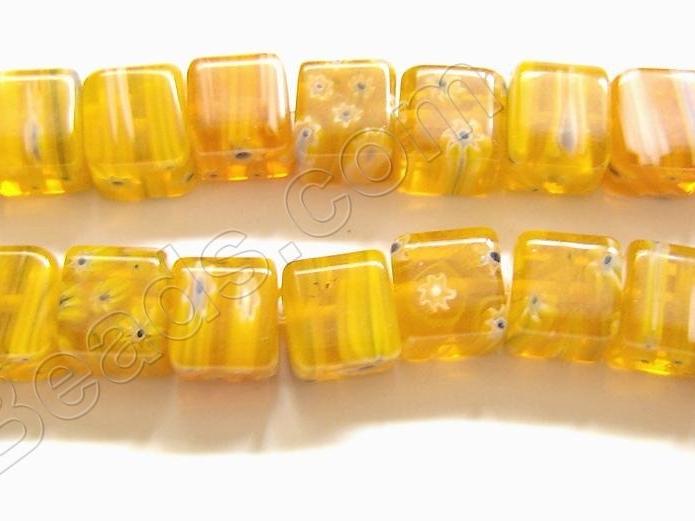 Glass Beads  -  Cubes - Orange Yellow   16"