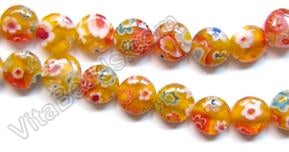 Glass Beads  -  Puff Coin - Orange Yellow   16"