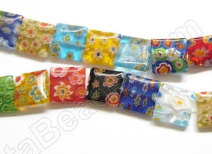 Glass Beads  -  Puff Square - Mixed  16"